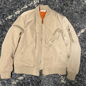 Topman Beige Bomber Jacket with Orange Lining